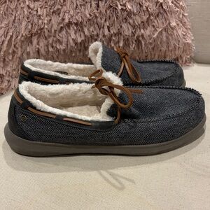 spenco sherpa lined tweed gray mens slippers sz 11 mocassin